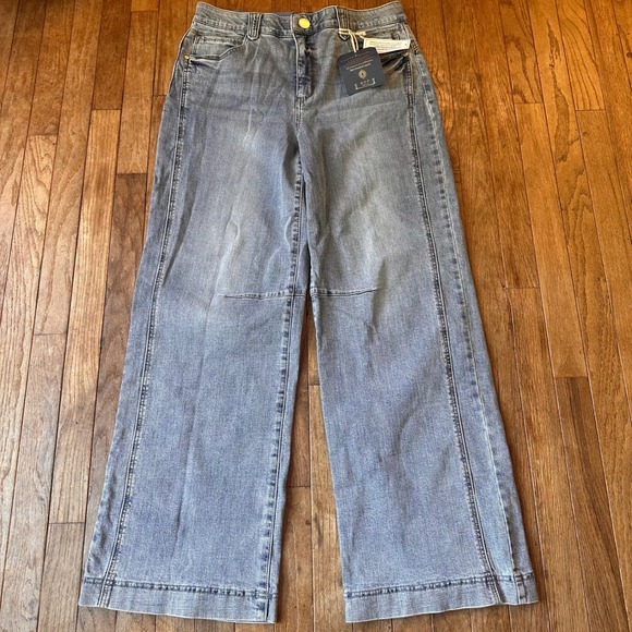 Democracy Denim - Democracy Ab Solution Skyrise Wide Leg Jeans Womens 12 High Rise Distressed Blue